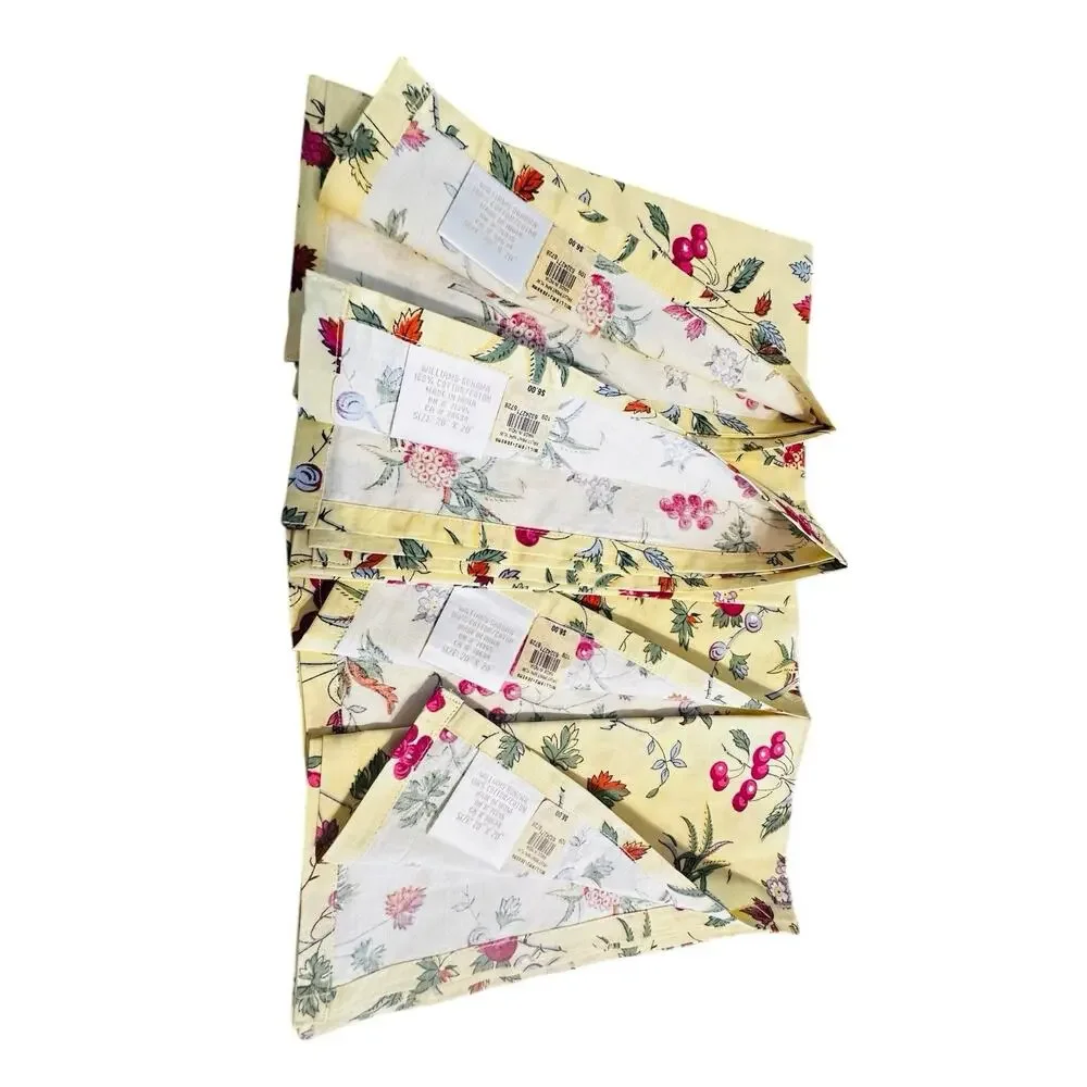 Williams Sonoma Fruit Print Yellow Dinner Napkins Set of 4 New 20 X 20